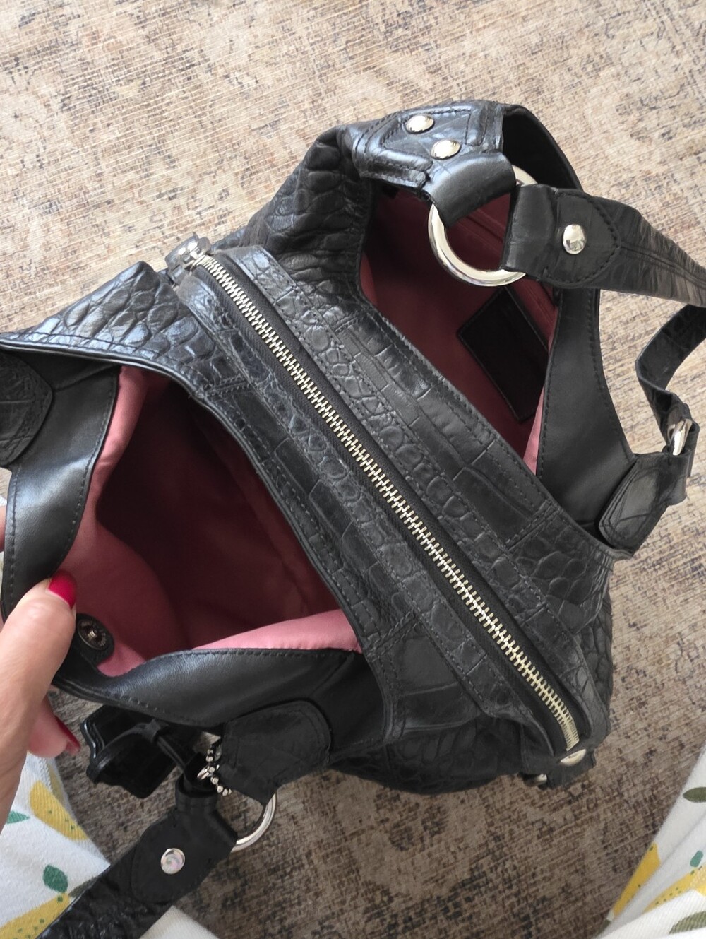 💞TAKING TO CONSIGNMENT💞Coach Black Croc-Embossed Leather Shoulder Bag - Picture 10 of 15
